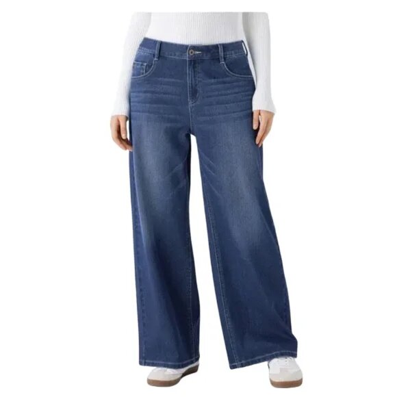 NWT HALARA Flex (2 Pair) Asymmetric Waist Baggy Wide Leg Jeans SZ LP - Picture 2 of 13